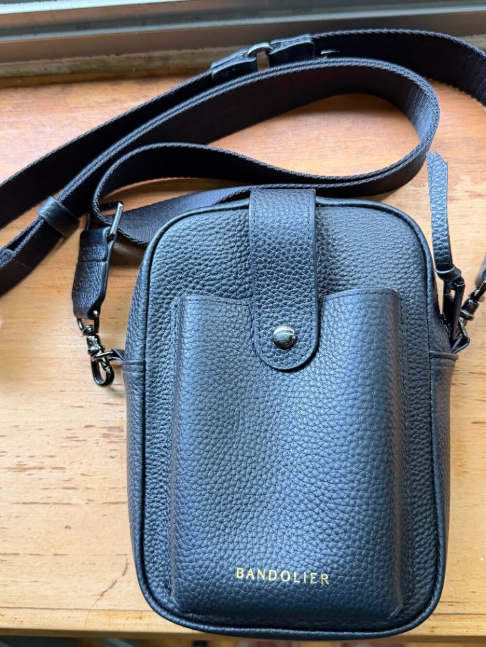 Bandolier Dillon Top Grain Leather Crossbody Bag in Black/Pewter